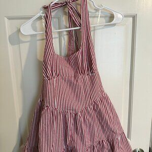 Red and White Stripe Halter Dress